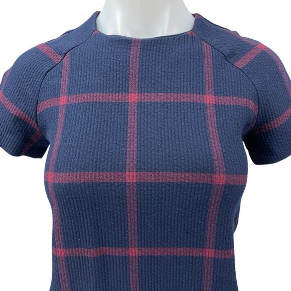 Zara Women's Blue Plaid Checkered Knit Short Sleeve Mini T-Shirt Dress Size XS - Picture 6 of 8